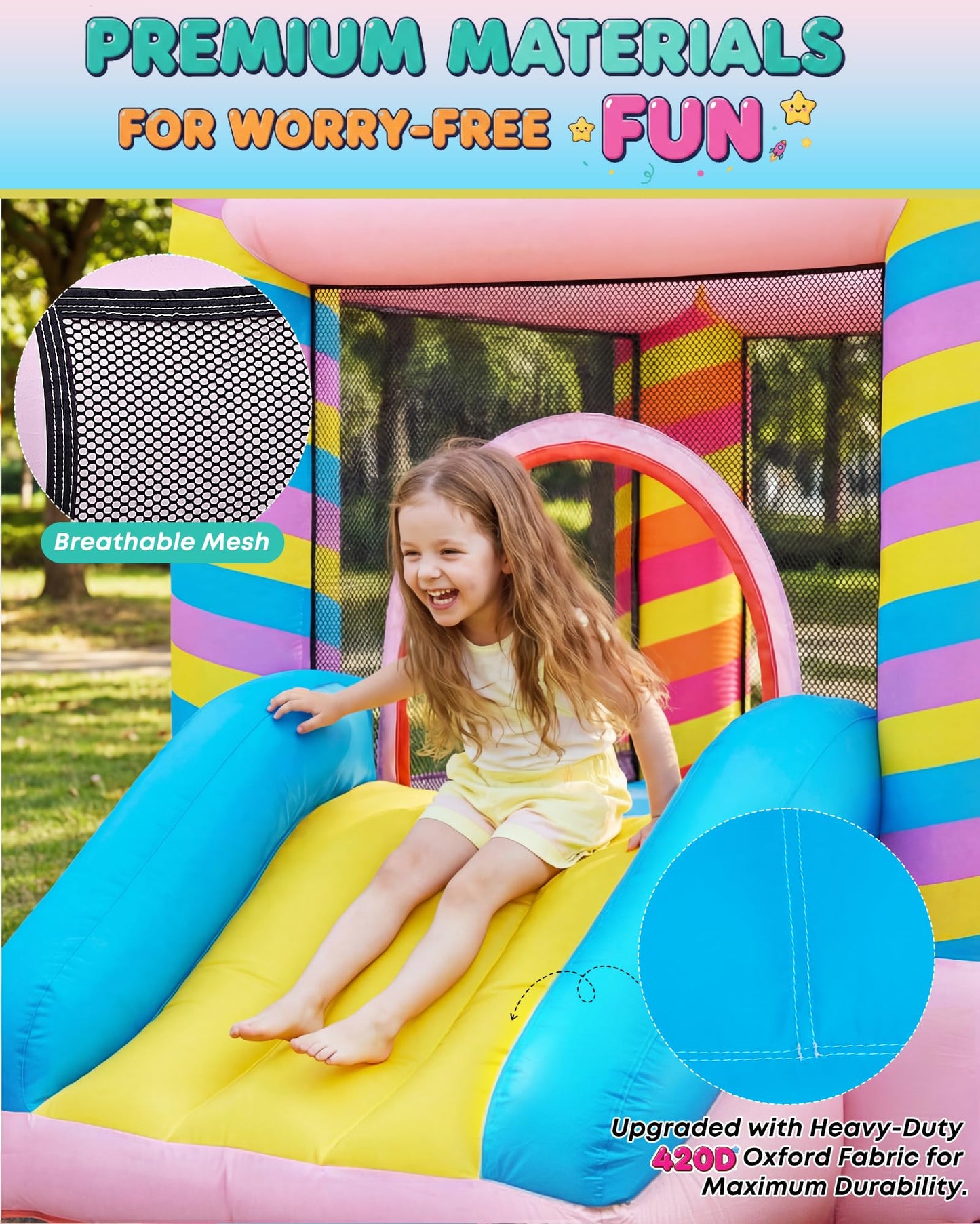 Candy Bounce House for Kids Ages 3-6, Sweet Inflatable Bouncy Castle with Slide, Indoor Outdoor Small Jumping House with Blower, Mini Toddler Bounce Castle for Birthday Gifts and Holidays