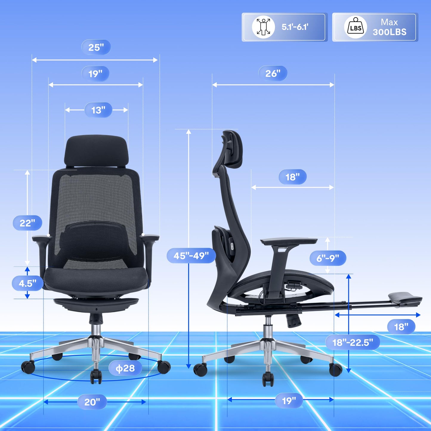 FLEXISPOT MasterEase Massage Office Chair with Footrest, High Back Ergonomic Desk Chair with Adjustable Headrest, 3D Armrests, 2D Lumbar Heated Massage, 4-Position Recline, Mesh Seat, Black