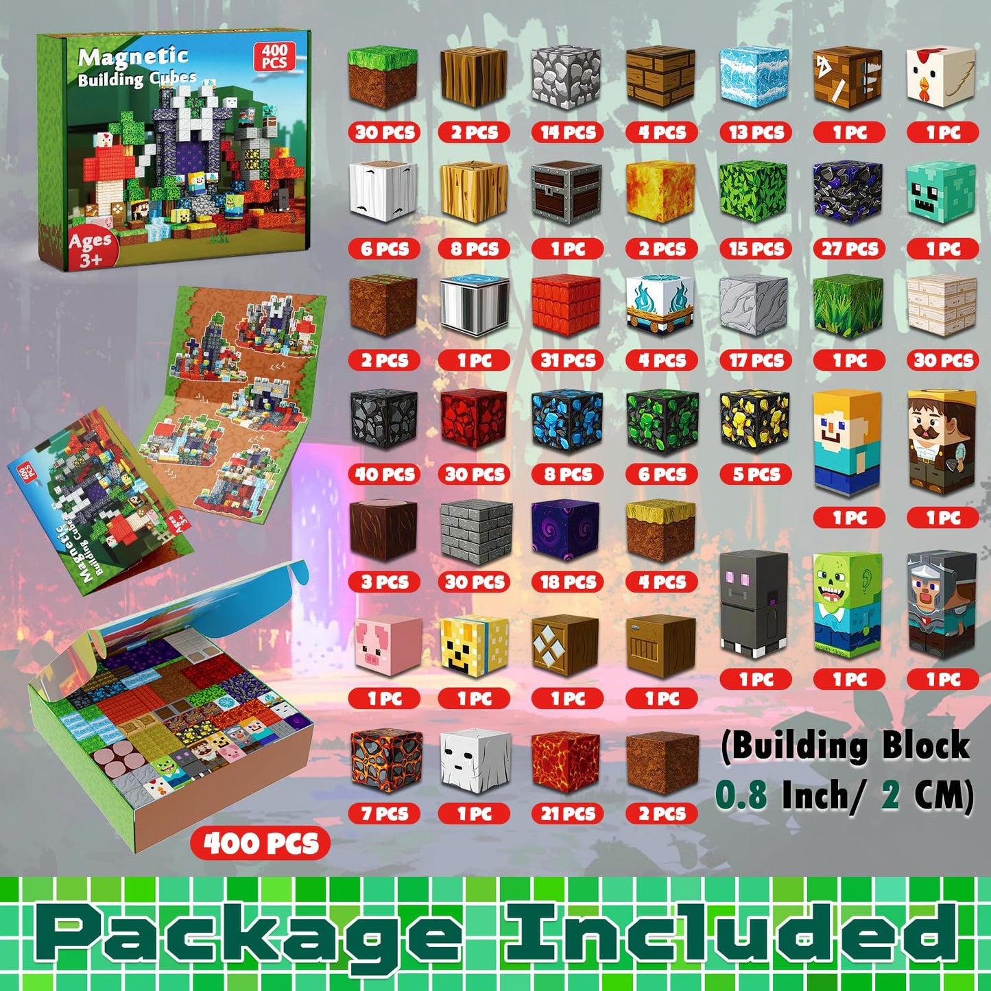 400 PCS Magnetic Blocks - Building Block for Kids, Stacking Magnet Cubes for Boys Girls, STEM Educational Montessori Magnetic Constructions Toys, Sensory Play Game Birthday Gifts Ages 3-12