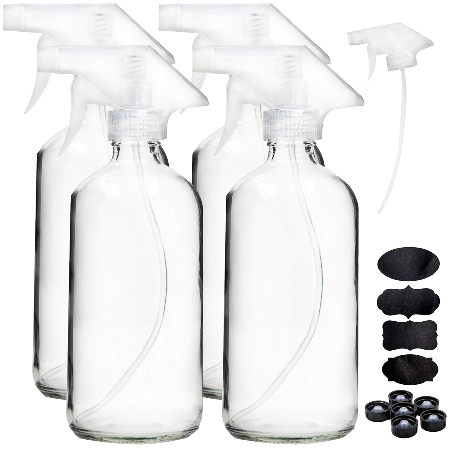 Youngever 4 Pack Empty Glass Spray Bottle, 16 Ounce Clear Glass Spray Bottle for Essential Oils with Extra Durable Trigger Sprayers