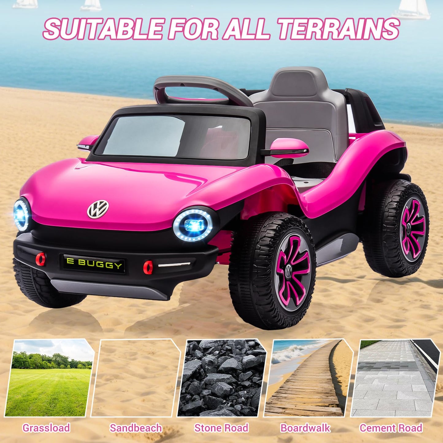 GarveeLife 12V Kids Ride On Car Licensed Volkswagen Beetle Electric Ride On Toy for Toddlers 4 Wheeler Vehicle with Parental Remote, Battery Level Display, LED Lights, USB, Horn, Music, Pink