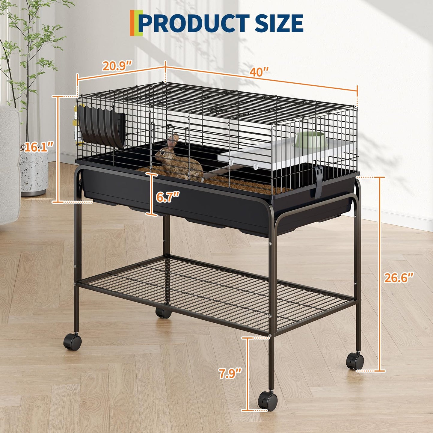 GarveeLife 3Pcs Guinea Pig Cage Kit, Hamster Cage with Storage Shelf, Rolling Rabbit Cage with Fooder, Water Bottle, Hay Feeder, Perfect for Hamster, Chinchilla, Gerbil, Hedgehog,