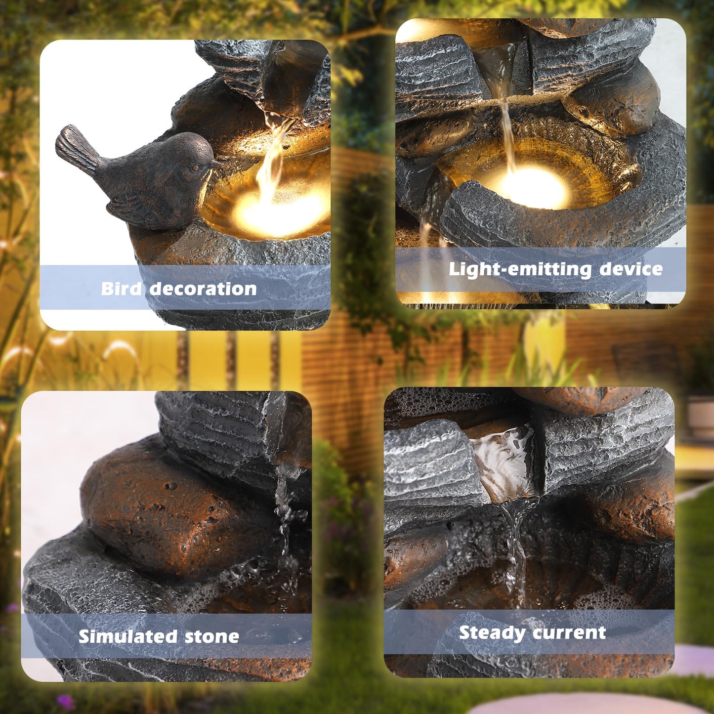 Grepatio Outdoor 5-Tiers Cascading Rock Water Fountain, Waterfall Fountain with 4 LED Lights, Outdoor Fountains and Waterfalls for Garden or Patio, Yard, and Deck Decor with Natural Stone Look
