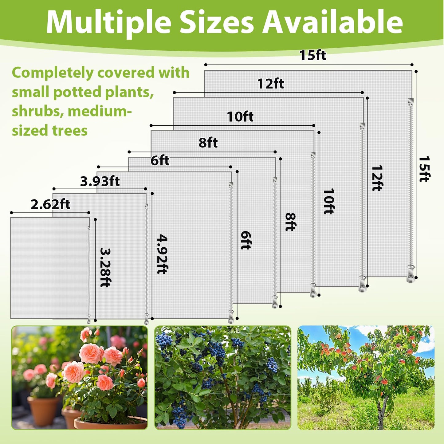 2PCS Fruit Tree Netting with Drawstring and Zipper, 6 * 6FT Garden Netting for Garden Protection, Insect Bird Netting for Fruit Trees, Protection from Anti Birds, Bugs,Cicadas, Insects