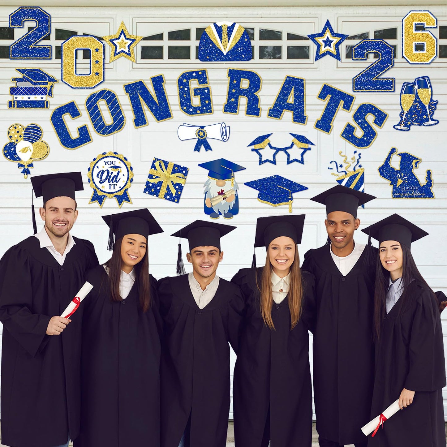 Landhoow 30 Pcs Graduation Car Magnets 2026 Senior Graduation Car Decoration Bumper Sticker Congrats Grad Magnet Magnetic Refrigerator Decal for Grad Parade Party Supplies(Blue, Gold)