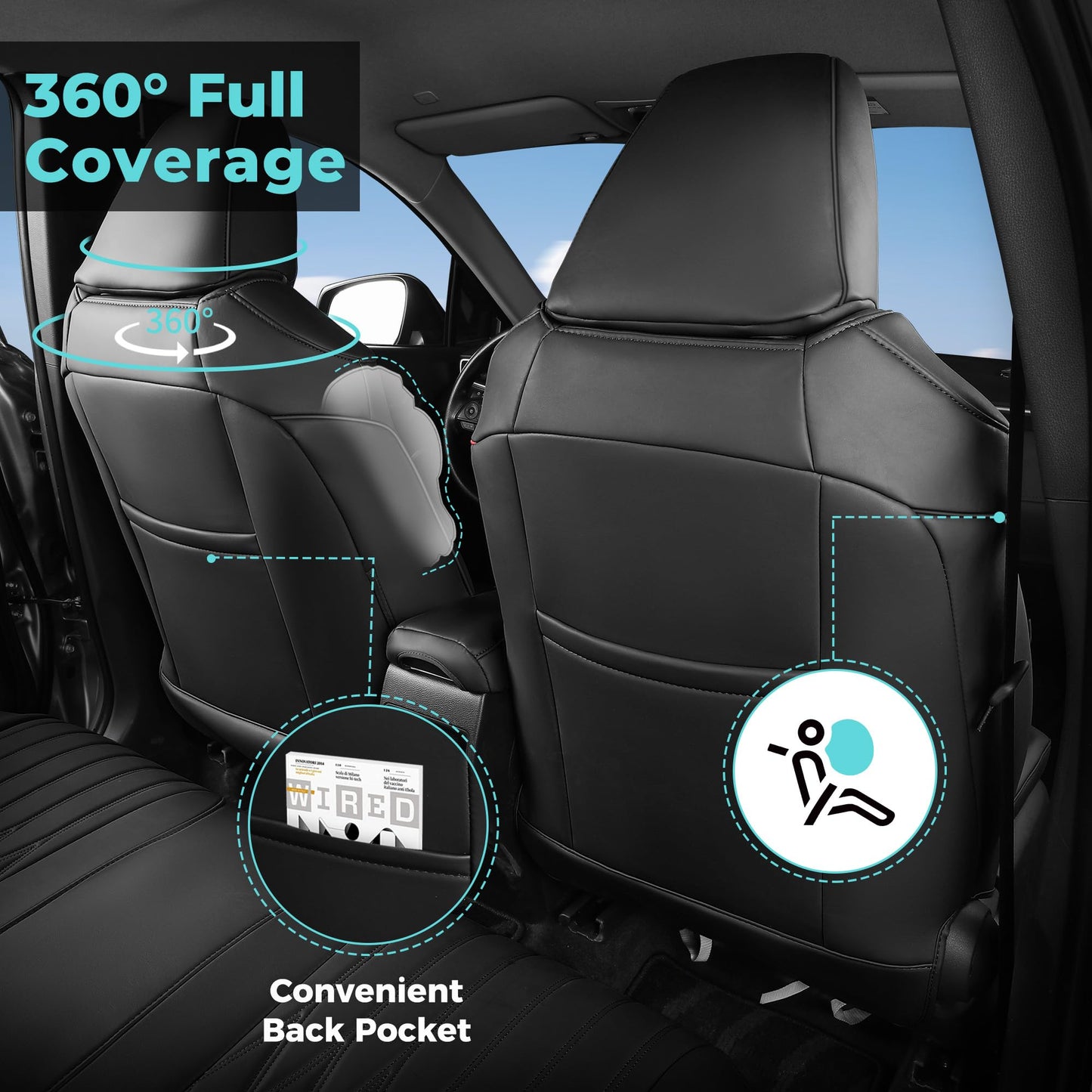 FEINEPRO RAV4 Seat Covers for Toyota RAV 4 2019 2020 2021 2022 2023 2024 2025 LE XLE Limited XLE Premium Gas (not for Hybrid) Faux Leather Car Seat Covers Full Set - Black