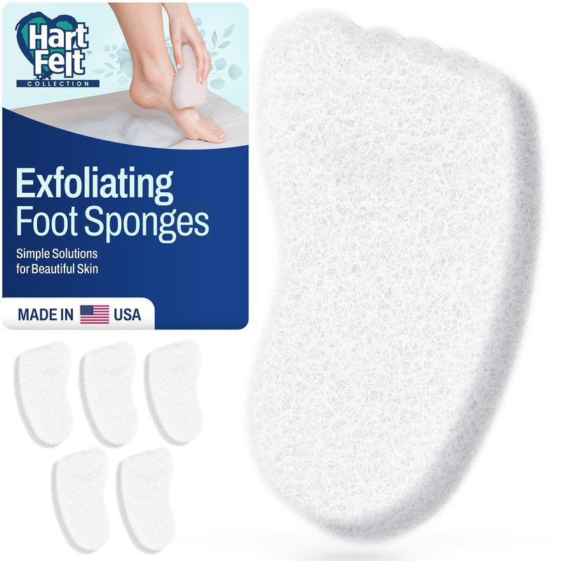 HartFelt Foot Exfoliating Sponge | Chemical-Free Foot Scrubbers for Smooth & Soft Feet | Gentle Sponge Pad for Callus Removal, Dead Skin & Cleansing | Made in USA - 6 Count