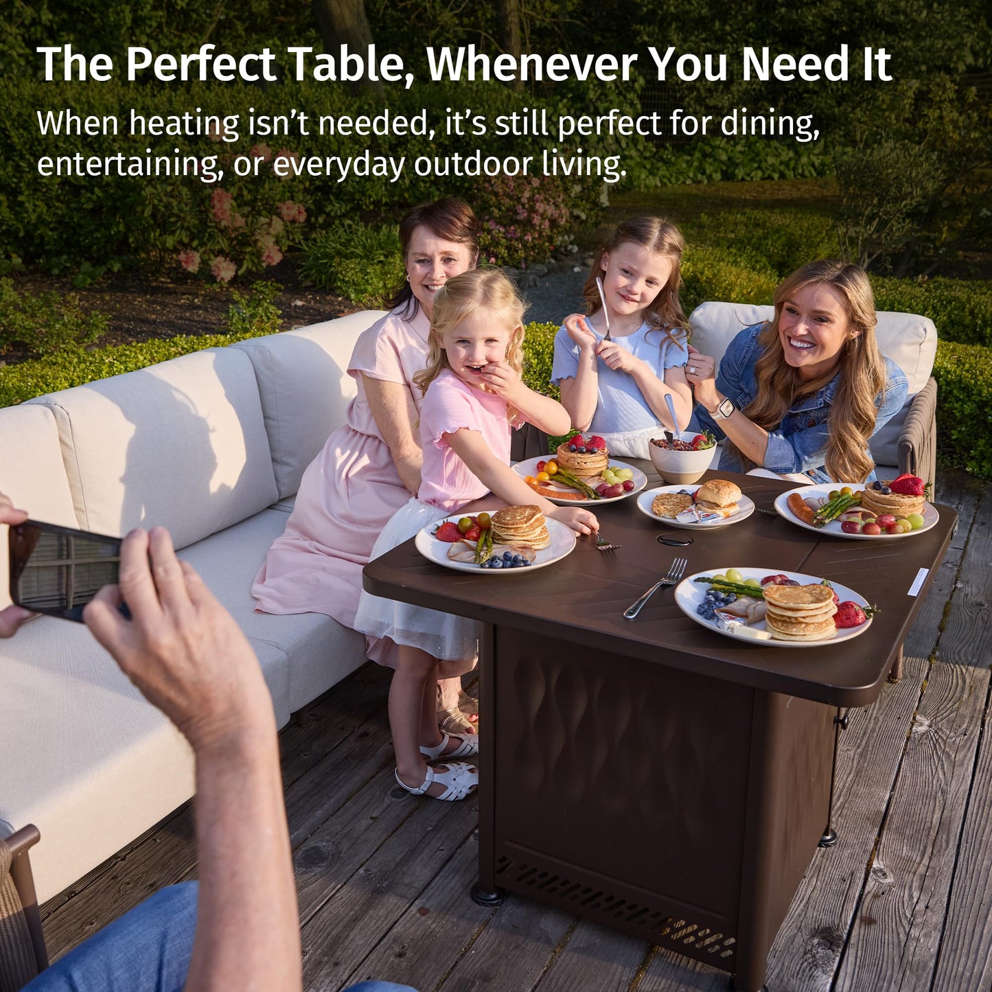 East Oak 28" Upgraded Outdoor Propane Fire Pit Table | 52,000 BTU Gas Fire Pit Table for Outside with Magnetic Lid | Storage Basket & Lava Rocks | CSA Certified for Patio, Garden & Backyard | Brown