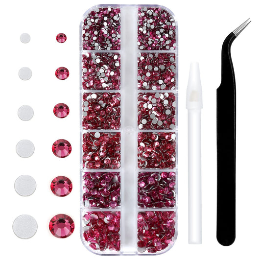 Meibite Rose Glass Flatback Rhinestones for Nails, Crafts & Clothes – 4240PCS 6 Sizes (SS6–SS20) Crystal Gems Kit with Tweezers & Picker, Non Hotfix DIY Rhinestones for Tumblers, Shoes, Nail Art