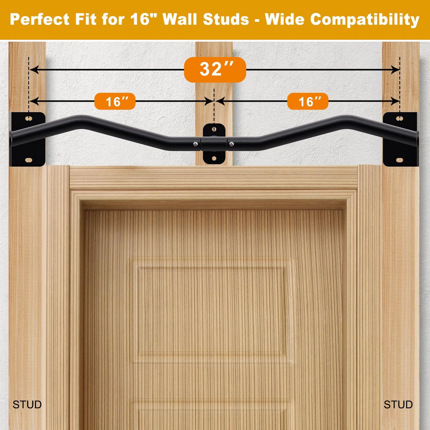 Kipika Heavy Duty Wall Mounted Pull Up Bar, Doorway Pull-Up Bar for Home Gym, Upper Body Strength Training (32" M Type)"