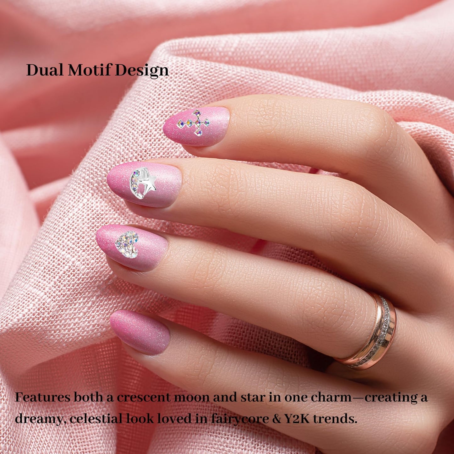 Bling Nail Charms Pink 3D Nail Charms and Gems Aurora Butterfly Cute Silver Cross Star Charms Chrome Heart Silver Y2K Nail Gems with Rhinestones Metallic Nail Art Accessories