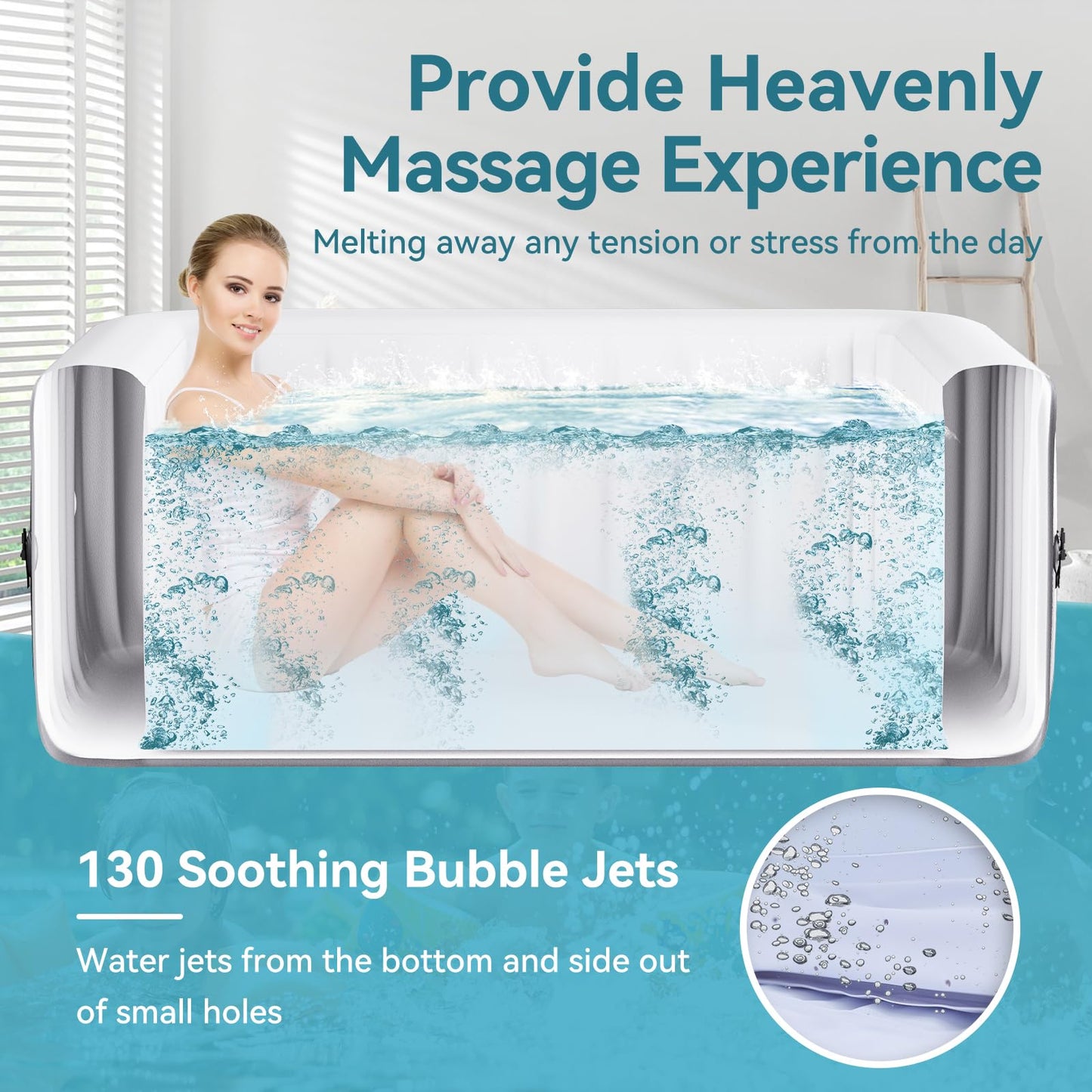 Inflatable Hot Tub, 240 Gal Large Square Portable Blow Up Hot Tub, 4-6 Person Leak-Proof PVC Outdoor Spa with 120 Air Jets, Heater Pump and Insulated Cover, 73x25 Inch