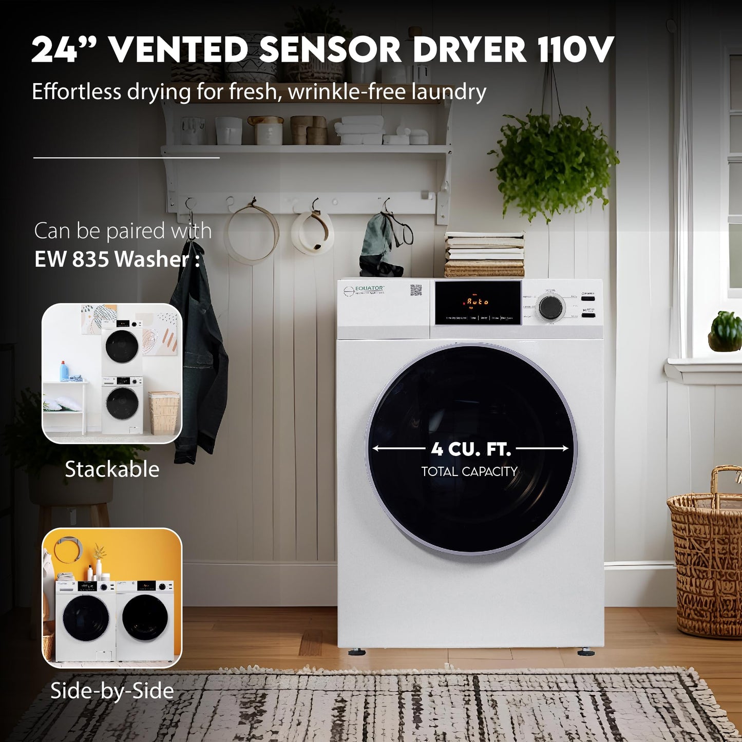 Equator Deluxe 24" VENTED Sensor Dryer 4 cu.ft Touch Control 110V DIGITAL
