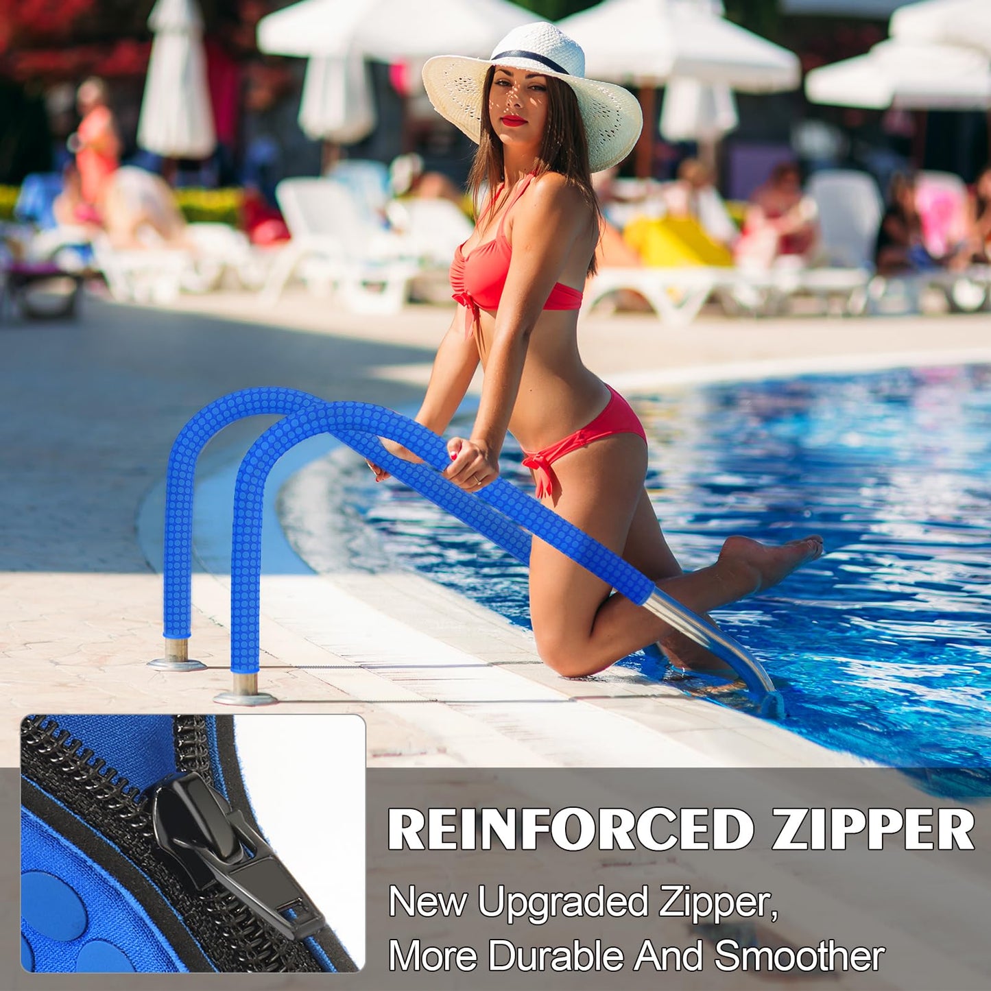 2 Pack Neoprene Pool Handrail Covers, 6 Foot Swimming Pool Hand Railing Covers with Enhanced Zipper Slip Resistant Anti-Scald Safety Rail Grip Handles Sleeve for Inground Swimming Pool Ladder Handles