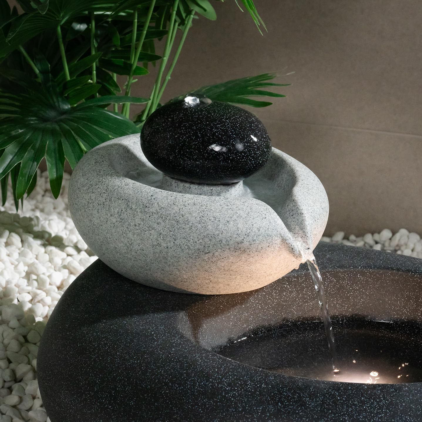 Puulye 13.39" H Outdoor Water Fountain Made with Eco-Friendly Recyclable Materials, Polyethylene Rock Waterfall Outdoor Fountain, Garden Decor with LED Light & Pump for Patio, Backyard (13.39")