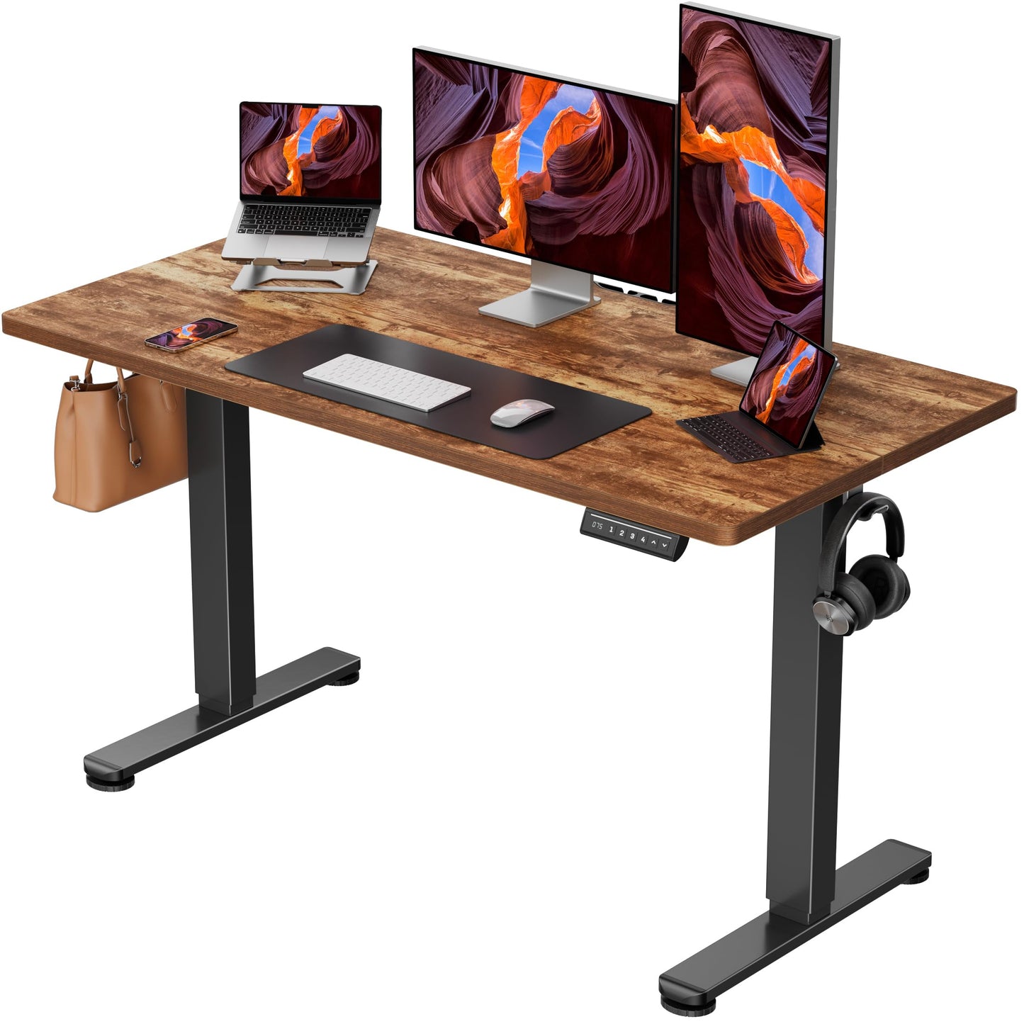 ErGear Height Adjustable Electric Standing Desk, 48 x 24 Inches Sit Stand up Desk, Memory Computer Home Office Desk with Two-Piece Desktop (Vintage Brown)