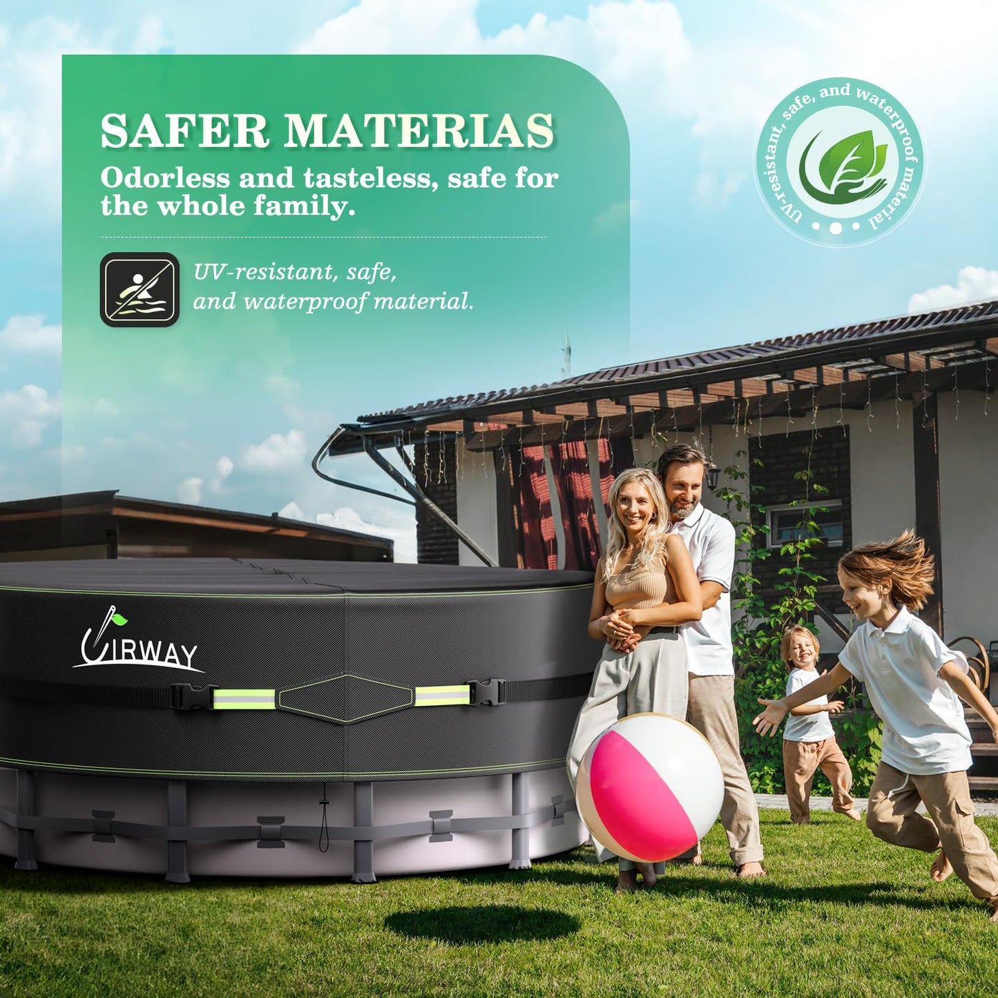 UIRWAY 15 Ft Round Pool Cover with Reflective Strips, Swimming Pool Cover for Above Ground Pools, Solar Cover Including Rope Tie and Luminous Ground Nails, PU Tarp Snug Fit for UV Protected