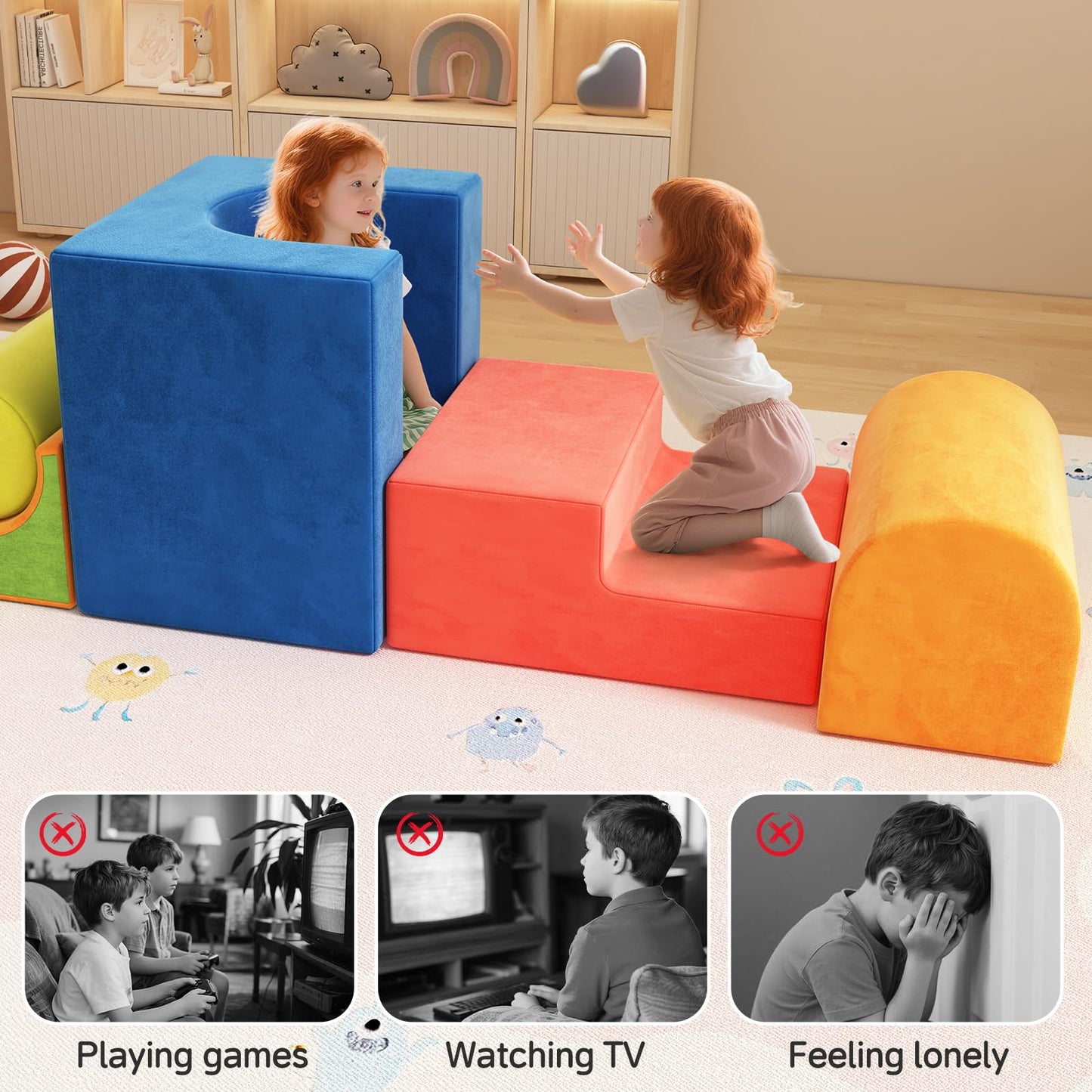 BabeNova 12-Piece Foam Climbing Blocks for Toddlers 1-3, Toddler Climbing Toys Indoor Soft Play Set, Kids Foam Climb Blocks with Tunnel, Steps, Rollers for Crawling, Montessori Indoor Play Gym