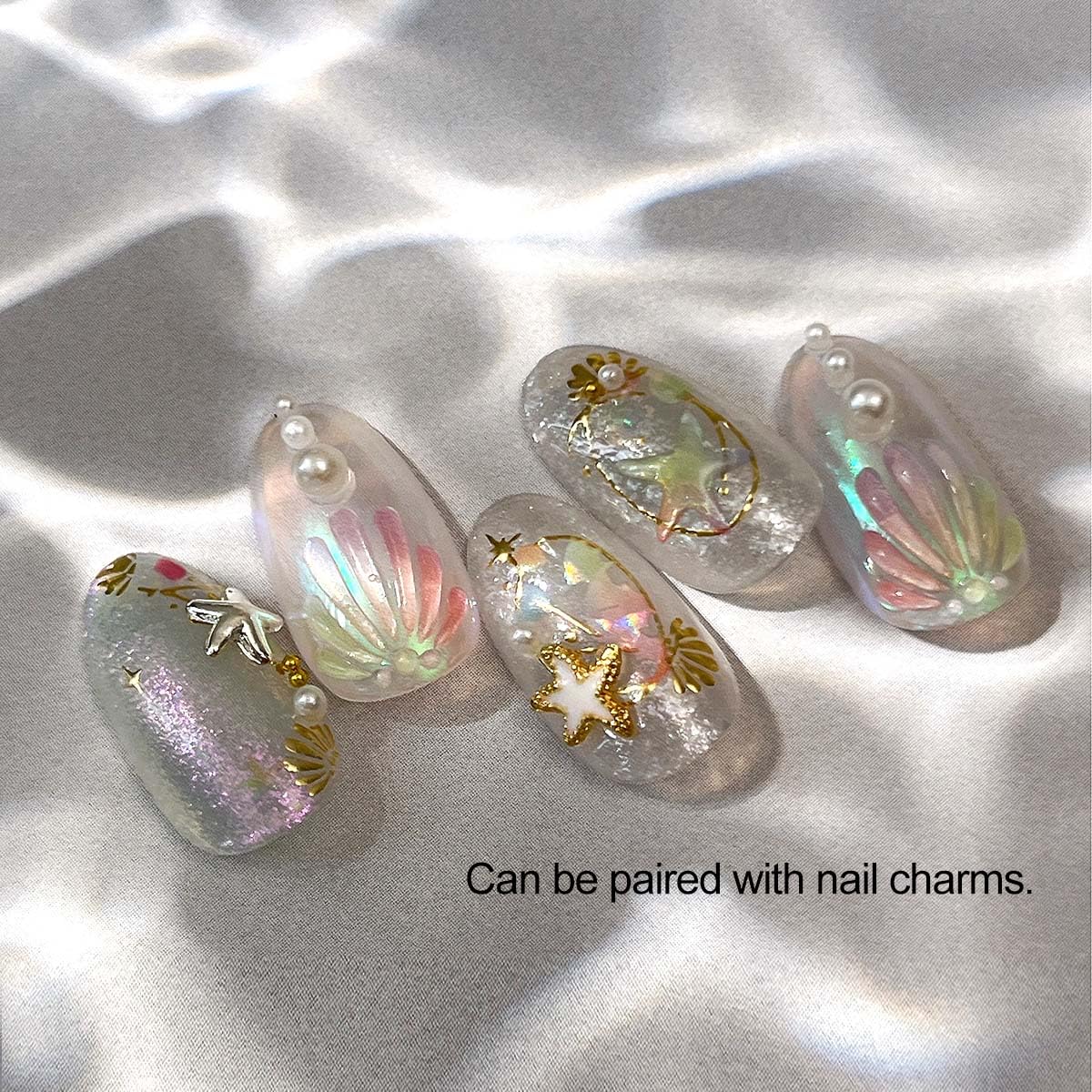 Summer Iridescent Nail Stickers Seashell Starfish Nail Decals Gold Stickers for Nails Design 3D Self Adhesive Nail Art Supplies & Decorations for Women Girls,1 Sheet DIY Manicure Decor