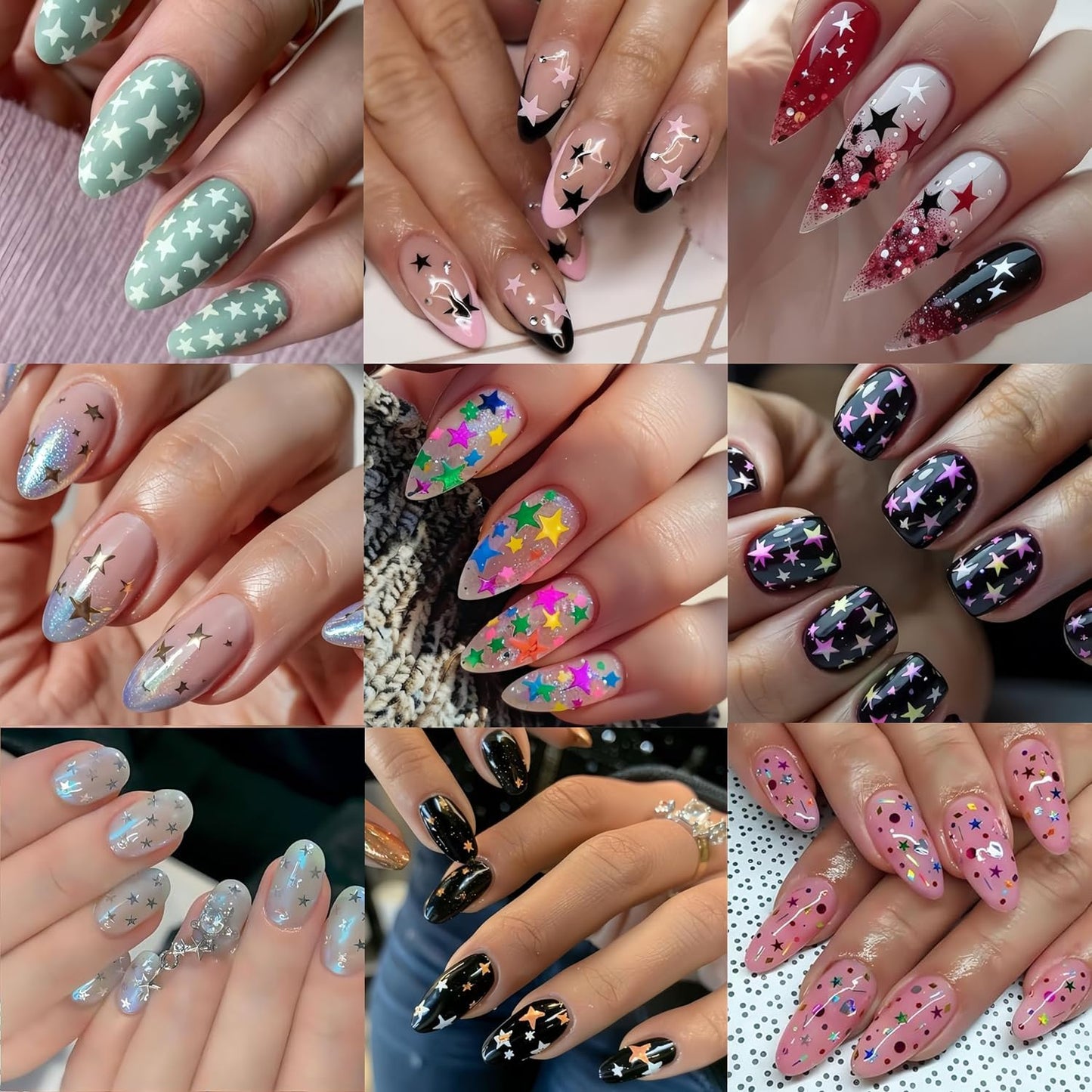 10 Sheets Star Nail Stickers for Nail Art, 3D Self-Adhesive Small Nail Decals, Nail Supplies Nail Art Design Accessories for Women and Girls Manicure DIY Decoration