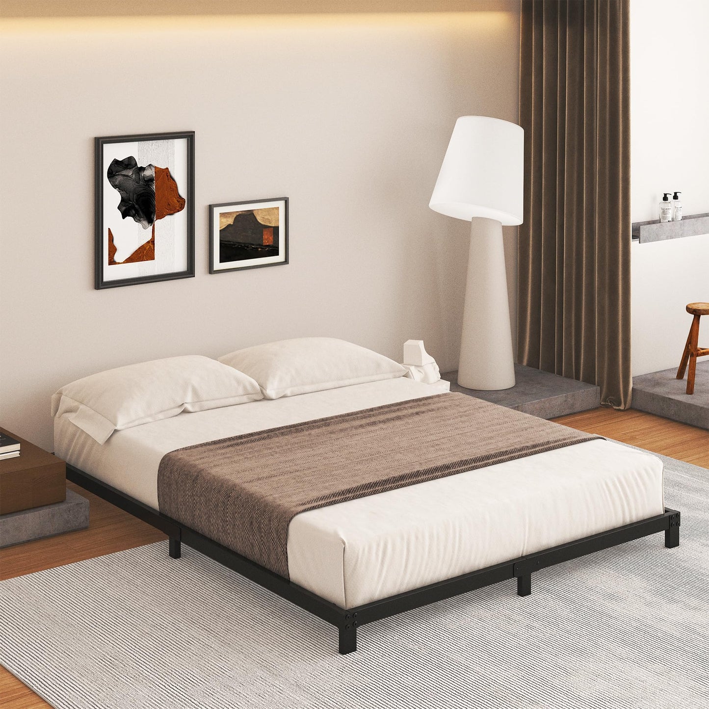Cieemine 5 Inch Low Queen Bed Frame, Heavy Duty Bed Frame Queen Size Low Profile, No Box Spring Needed, Easy Assembly, Noise Free, Black