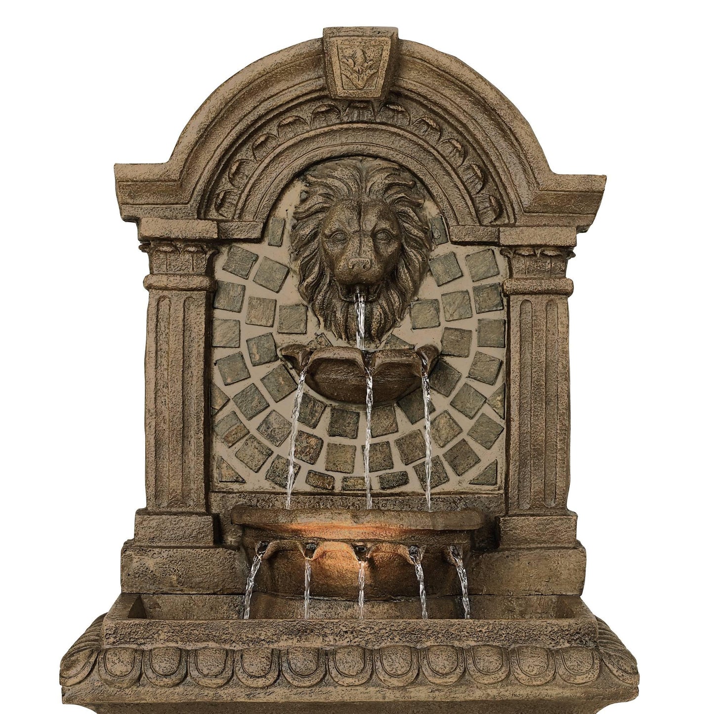Royal Lions Head 51" High Large Italian Outdoor Decor Faux Stone Floor Fountain with Light Statue Waterfall Standing Tiered Water Feature for Outside Garden Patio Yard Backyard Porch - John Timberland