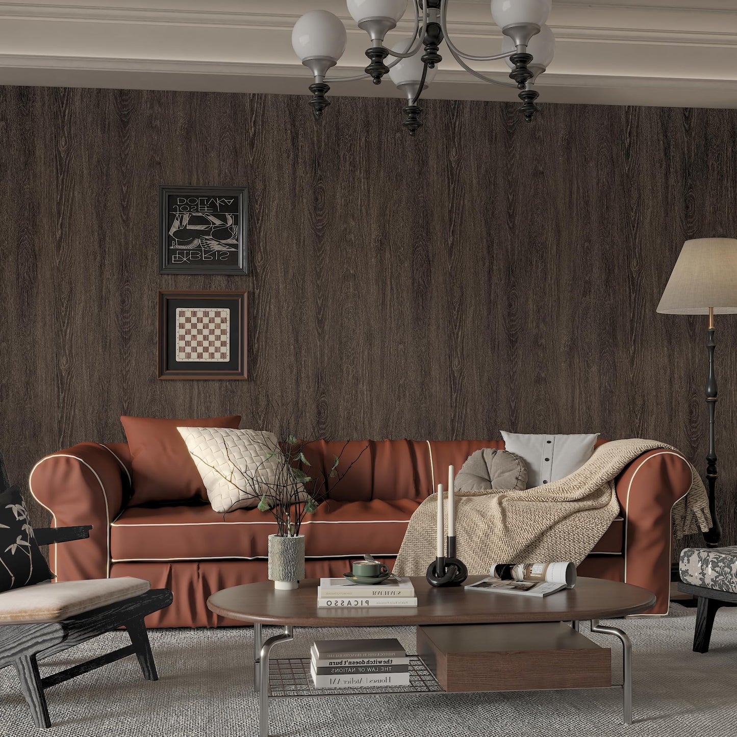 32x590in Extra Wide Dark Brown Wood Grain Contact Paper Black Walnut Textured Peel Stick Wallpaper Air Guide Slot Design Matte Thick Self-Adhesive Waterproof Furniture Sticker Vinyl Decorative Film