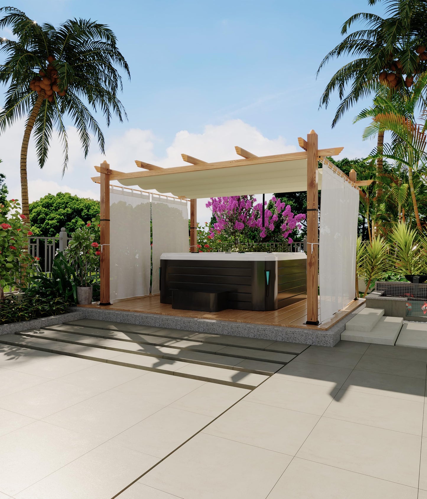 GAOMON 10x13 Ft Outdoor Aluminum Pergola, Heavy-Duty Woodgrain Patio Pergola with Retractable Canopy Sun Shade & Side Mesh Curtain, Metal Gazebo for Existing Deck Backyard Garden, Beige