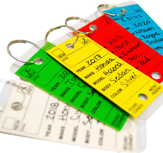 EZ line Self Laminating Key Tags 250pc Waterproof Car Dealer Automotive Key Labels Multi Color 1.25"x3" Round Corner