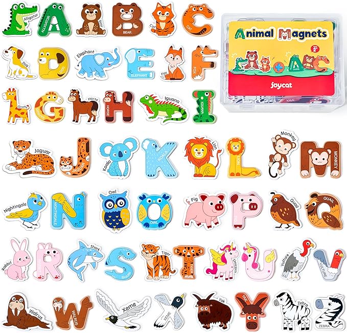 JoyCat Wooden Fridge Magnets for Kids Ã¢ÂÂ 26 Cute Animals & Uppercase Letters for Toddlers, Magnetic Alphabet Refrigerator Toys, Fun Educational Learning Gifts for Preschool 2 3 4 5 Years Old