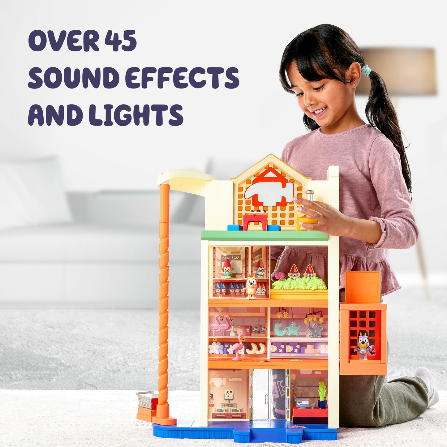 Bluey Hammerbarn Mega Kids Home Improvement Store Playset, 22”, 4 Level Pretend Store with 15 Accessories and 45+ Sounds, Kids Play Market for Ages 3+