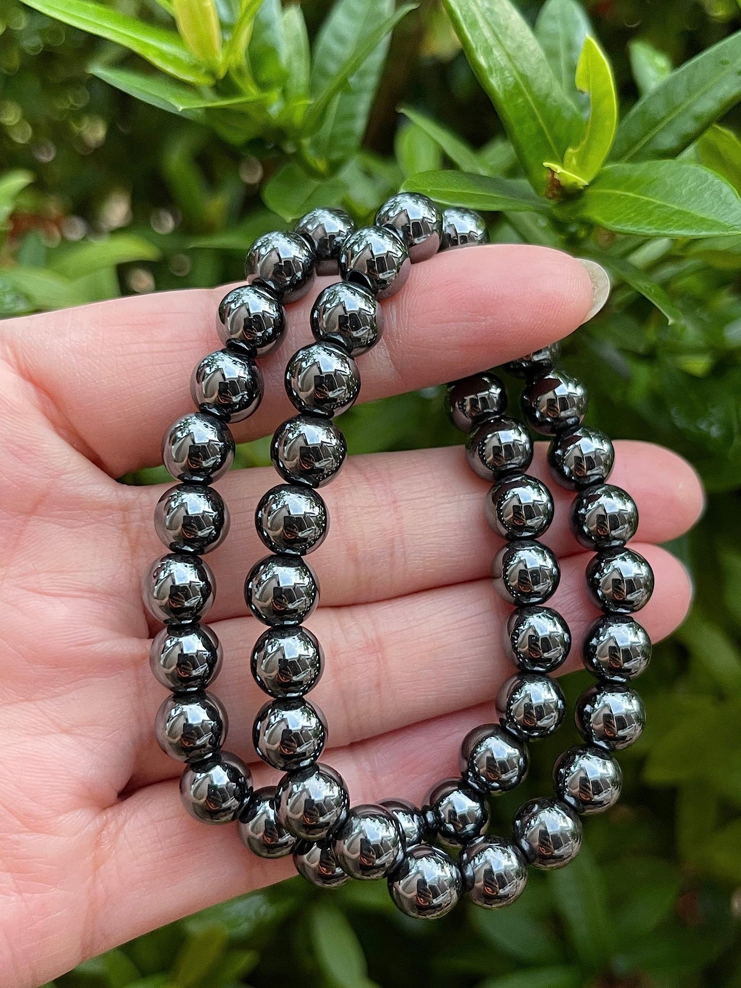 GAF TREASURES Hematite Crystal Bead Bracelet 8mm, Genuine Hematite Stretch Gemstone Bracelet, Healing Crystal Bracelet, Gift for Men & Women (1)