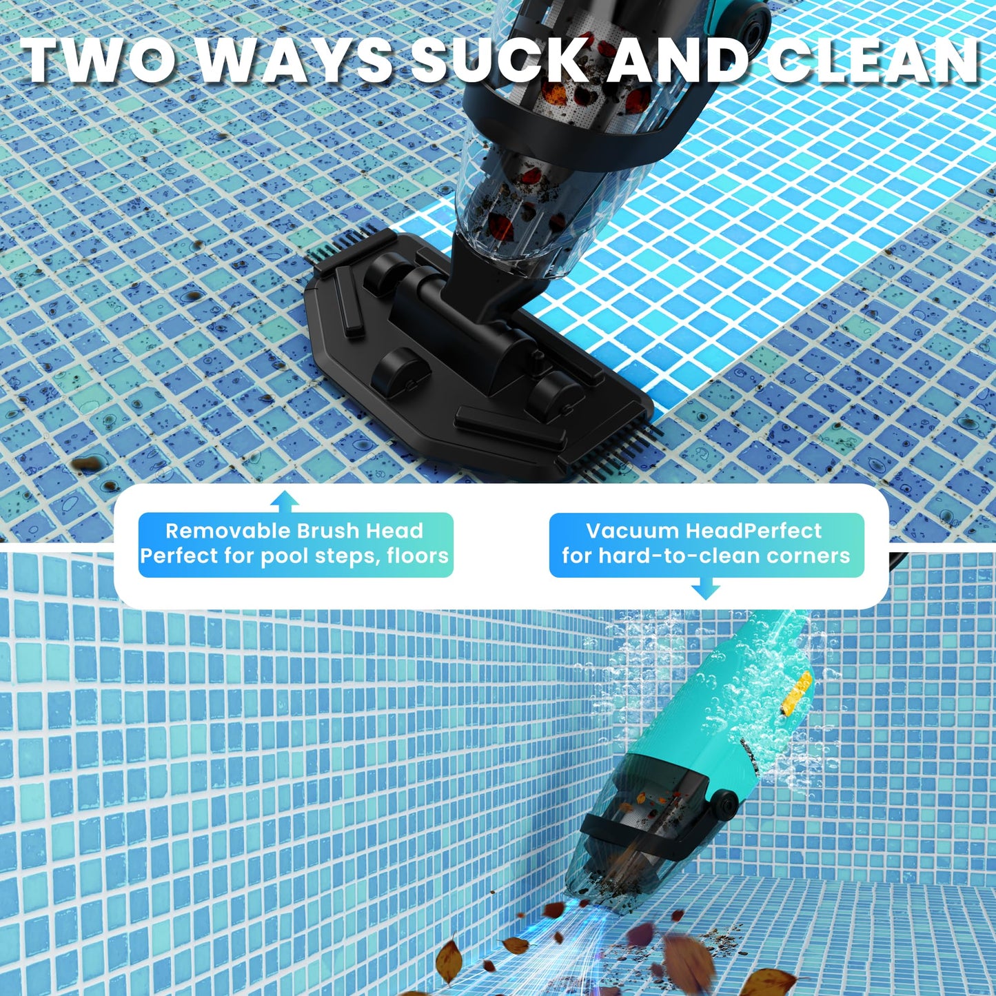 EFURDEN Pool Vacuum for Above Ground Pool, Cordless Handheld Rechargeable Pool Cleaner with Running Time Up to 60 Minutes for Sand and Debris, Ideal for In-Ground Pools, Spas, and Hot Tubs (Green)