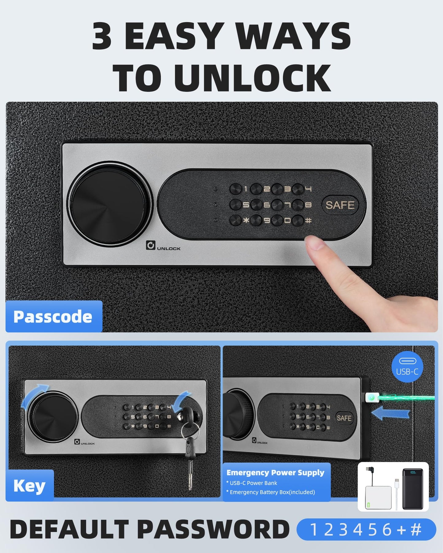 DAYI Safe Box, 2.0 Cubic Feet Home Safe with Fireproof Waterproof Bag, Security Safe Box for Money Cash Valuables, Digital Electronic Keypad, Dual Alarm System, Removable Shelf - D-45