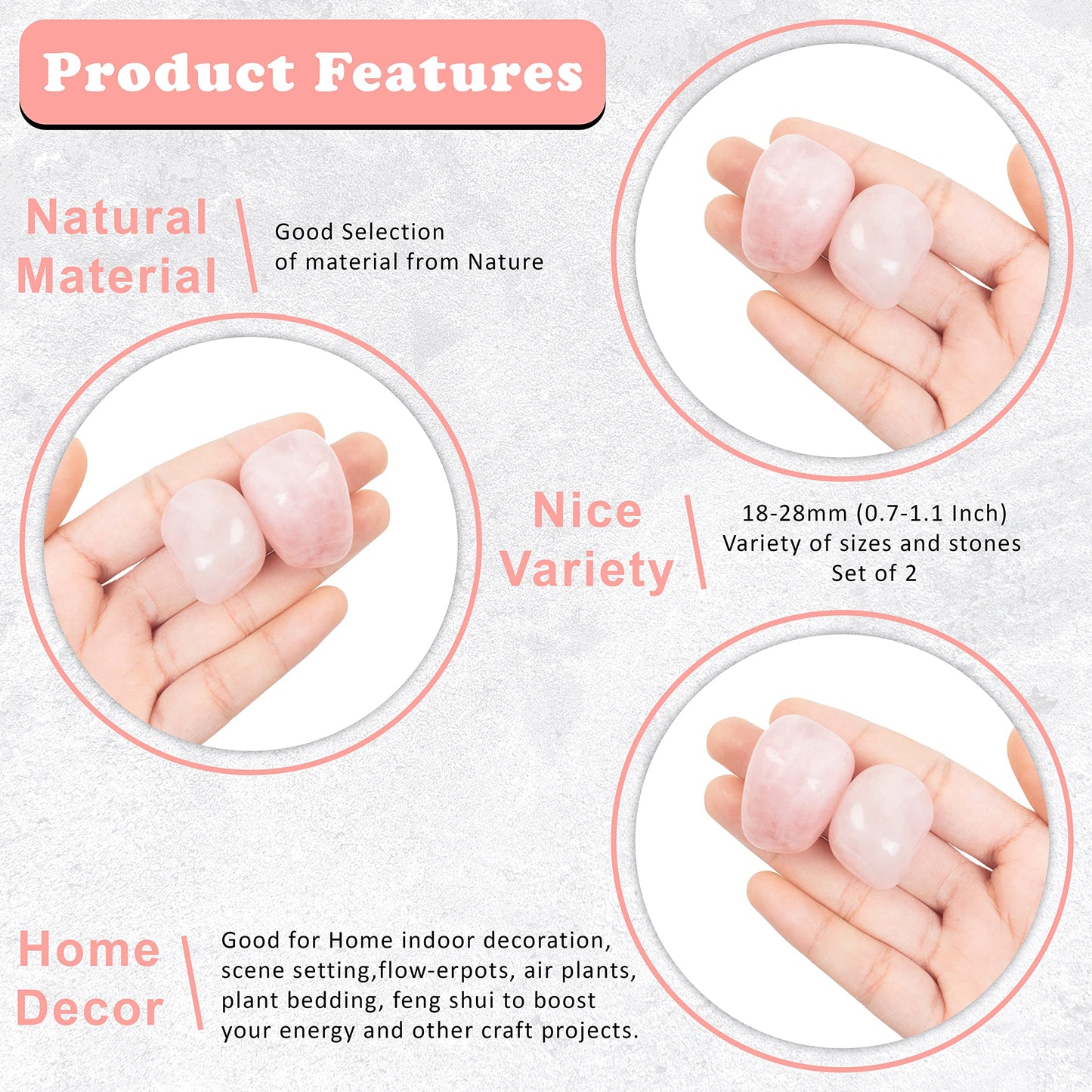 "300+ Carats, 2 Pcs Rose Quartz Polished Stones and Crystals, Tumbled Stones 2025mm Real Healing Stones for Beginners Used as Crystal Therapy, Meditation, Reiki, Thumb Stones Gift for Rock Collection"