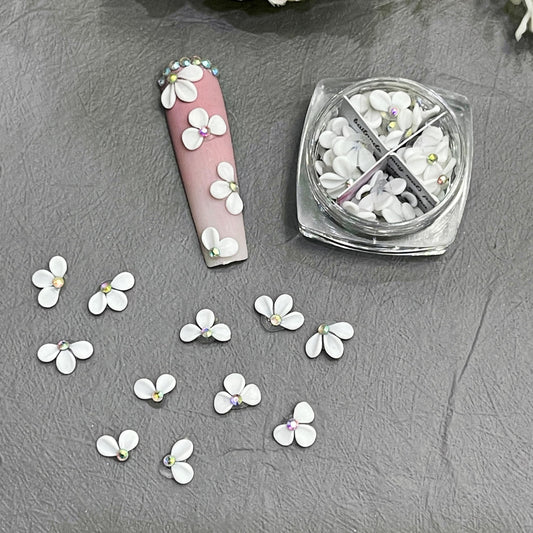 Set 50Pcs White 3D Flowers For Nails, Handmade 3D Acrylic Flowers For Nails, Wedding Flower Nail Charms Rhinestones Gems by Acrylic Powder Design Deco Nail Art Women Girls (Apricot Tiny White - 50Pcs)