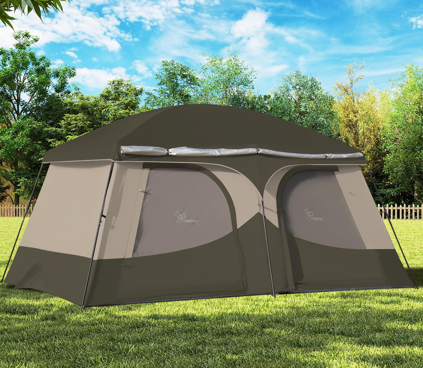 Vidalido Tents，8-10 Person Camping Tent with Extended Vestibule，2 Room Weather Resistant Family Tents，Easy Install Waterproof Outdoor Tent for Camping Hiking（Green）
