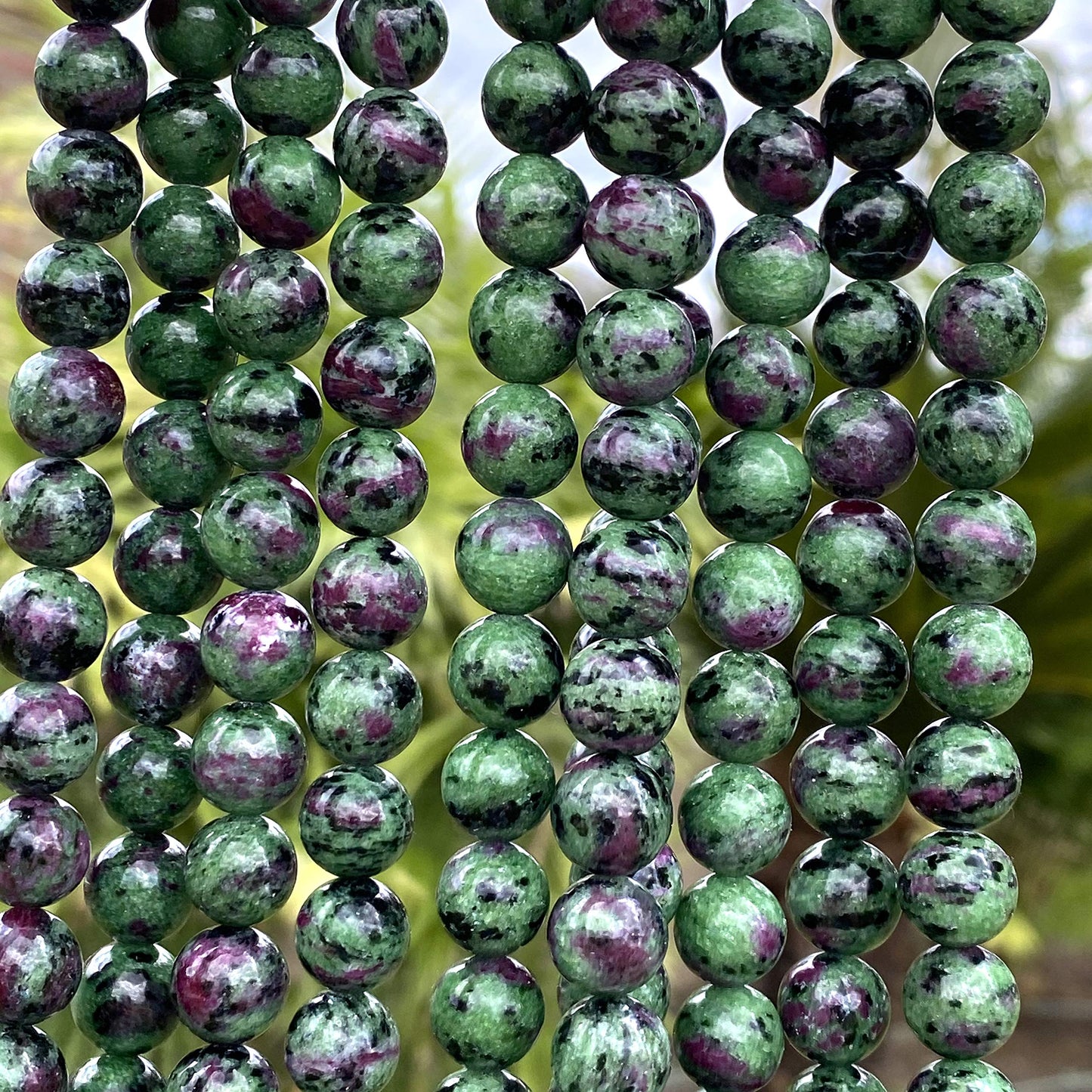 ABCGEMS Tanzania Darkest Ruby in Zoisite Beads - AAA (Occasional Red Ruby Inclusions & Intense Green Zoisite) Healing Energy DIY Jewelry Making Smooth Round 10mm