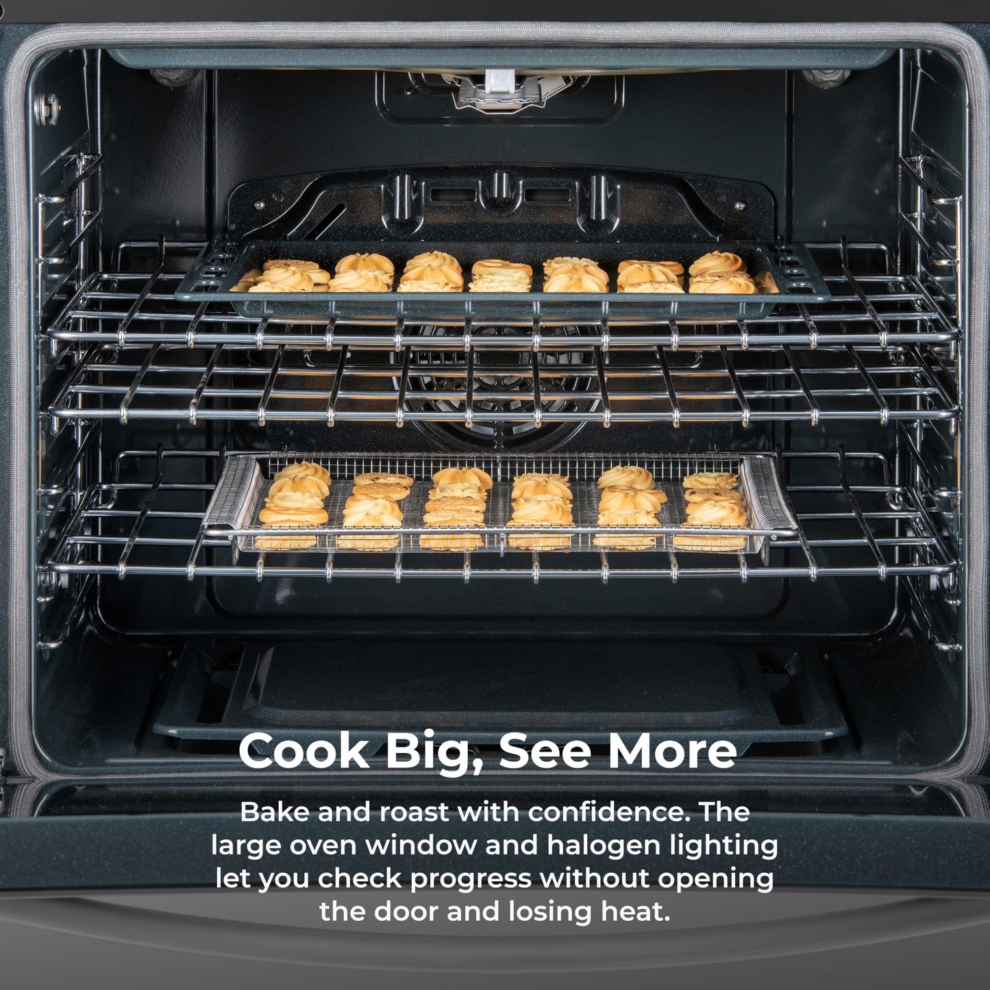 Kenmore 5.6 cu. ft. Front Control Gas Range Oven with 5 Cooktop Burners - True Convection, Air Fry, Turbo Boil, Self Clean, Dishwasher Safe Grates, Three Chrome Racks, LP Kit - Stainless Steel