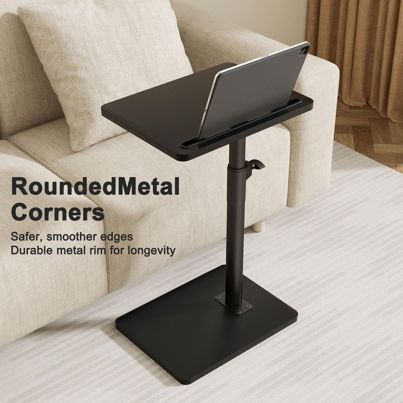 YUHFERA Sofa Armrest Tray Table for Couch - 360° Swivel Height Adjustable End for Small Spaces, Snack Side Table for Bed or Chair with Phone & Tablet Slot (Black,Standard)