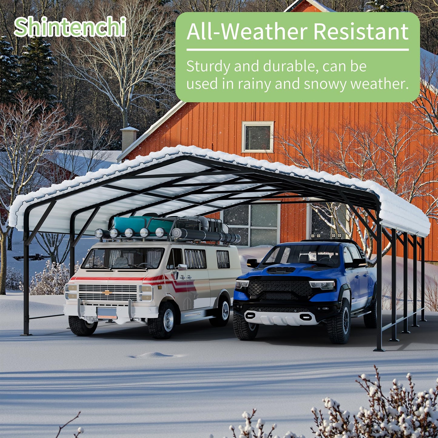Shintenchi 20x20 FT Metal Carport, Oversized Carport Garage with Enhanced Base, Outdoor Galvanized Car Shelter, Heavy Duty Carports Canopy, for Car, Boats and Tractors, White