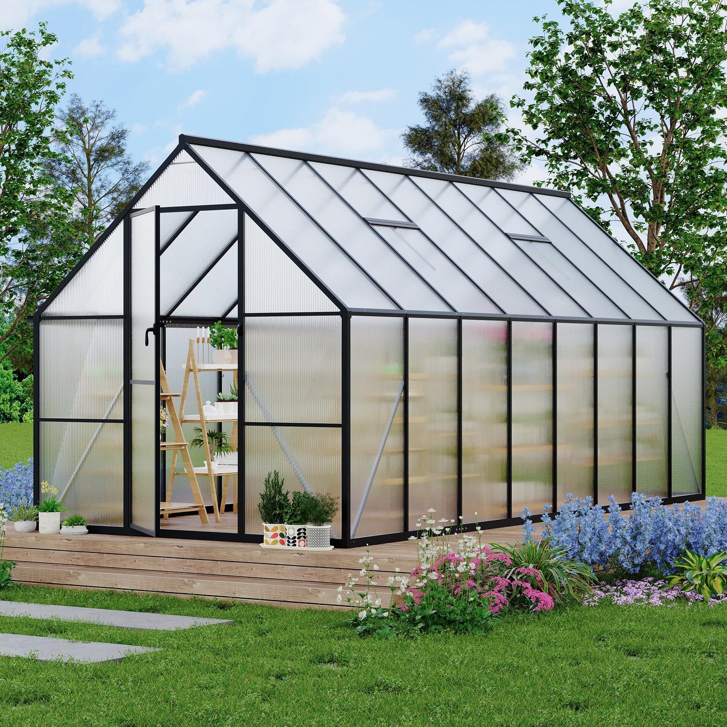 8 ft x16 ft Aluminum-Framed Polycarbonate Greenhouse, Heavy Duty Polycarbonate Greenhouse with Quick Setup Structure and Roof Vent, Large Enhanced Aluminum Green House Kit for Outdoors