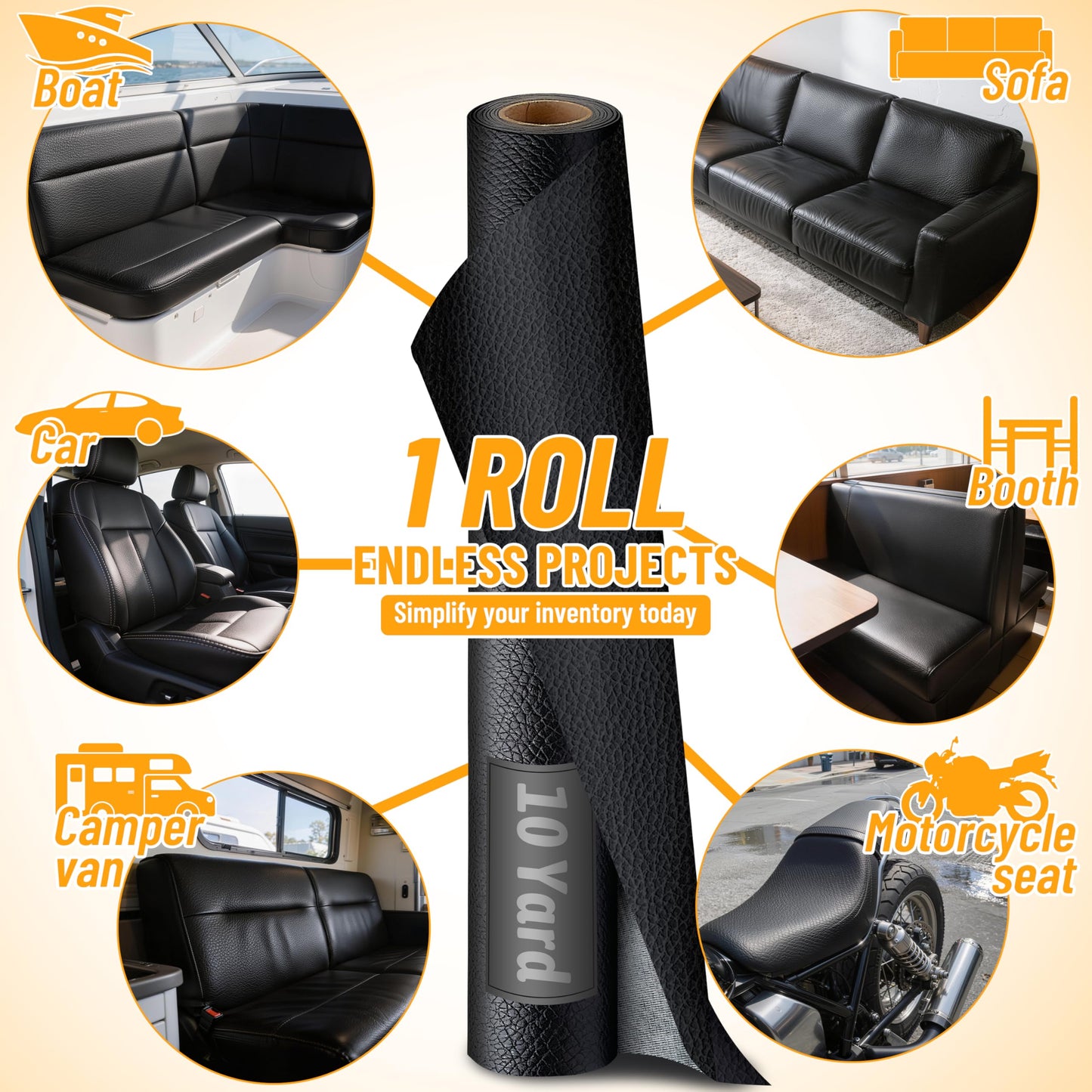 Meneng Self-Adhesive Leather Marine Vinyl: 10 Yard Roll Heavy Duty Boat Seat Vinyl - Waterproof & Scratch-Resistant for Marine Upholstery - Leather Repair Patch for Furniture Sofa Couch