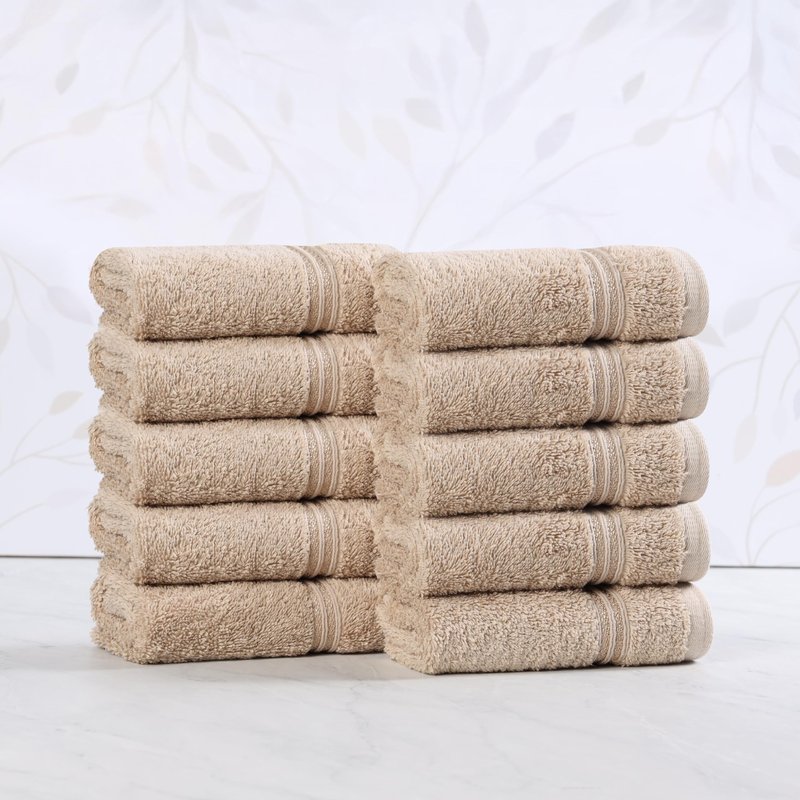 Superior Egyptian Cotton 10-Piece Face Towel Set , Small Towels For Facial, Spa, Quick Dry, Absorbent Towels, Bathroom Accessories, Guest Bath, Home Essentials, Washcloth, Airbnb, Taupe