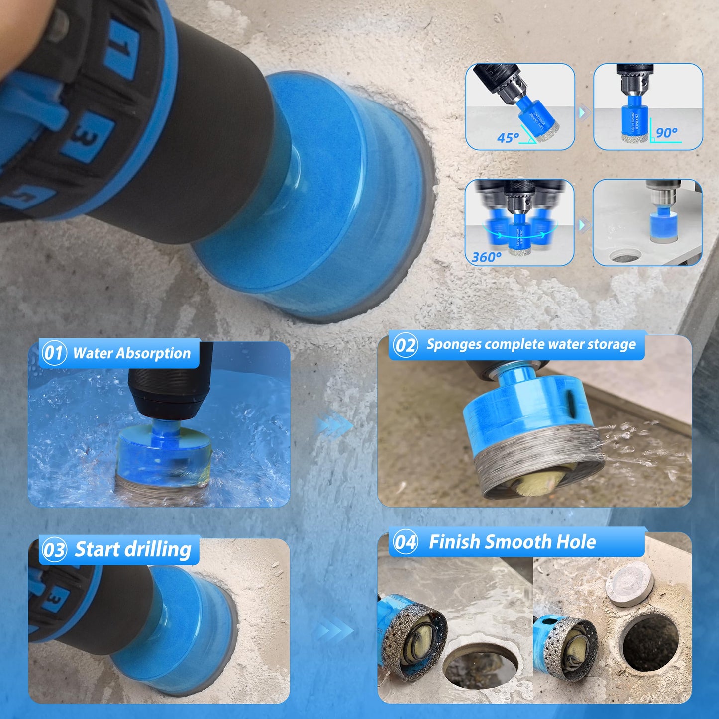 Diamond Core Drill Bits Set - ZNXIMER Porcelain Tile Hole Saw Kit for Ceramic, Granite, Marble and More Drilling - 13pcs Diamond Hole Saw Kit(6/6/8/20/25/28/35/45/50/65MM/2/6MM/10MM)