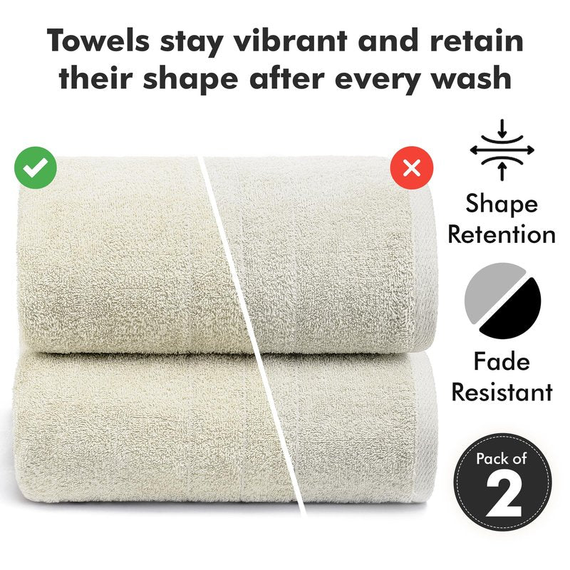 Novo Home Bath Sheets – Extra Large Bathroom Sheet Set – Pack of 2 Jumbo Towels Ivory (71x35in) – 100% Cotton Soft Quick Dry Large Bath Towels for Adults Hotel Spa Bathroom Use