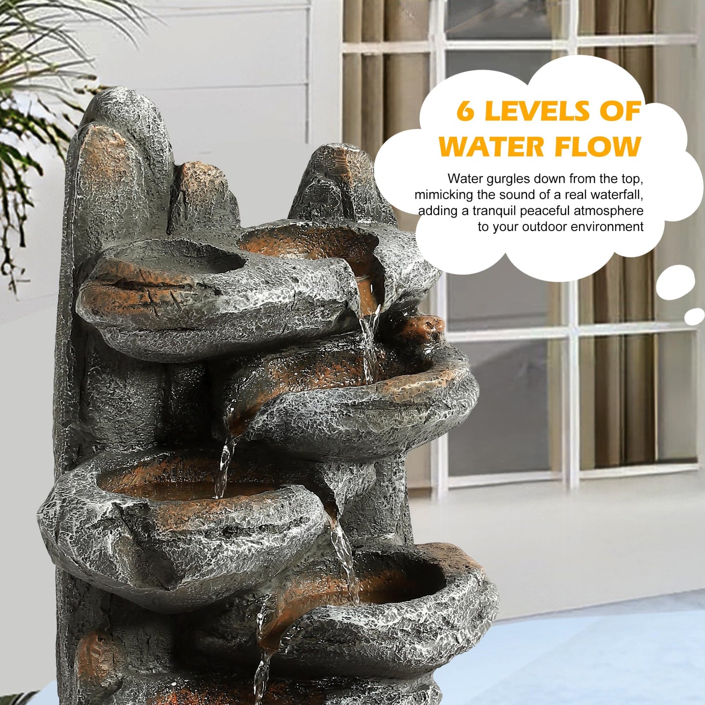 TITIMO 6-Tier Cascading Rock Water Fountain Outdoor Garden Waterfall with Lights,Fountain Indoor Decor for Garden, Patio, Backyard, Deck, Porch and Home Art Decor (Smal)