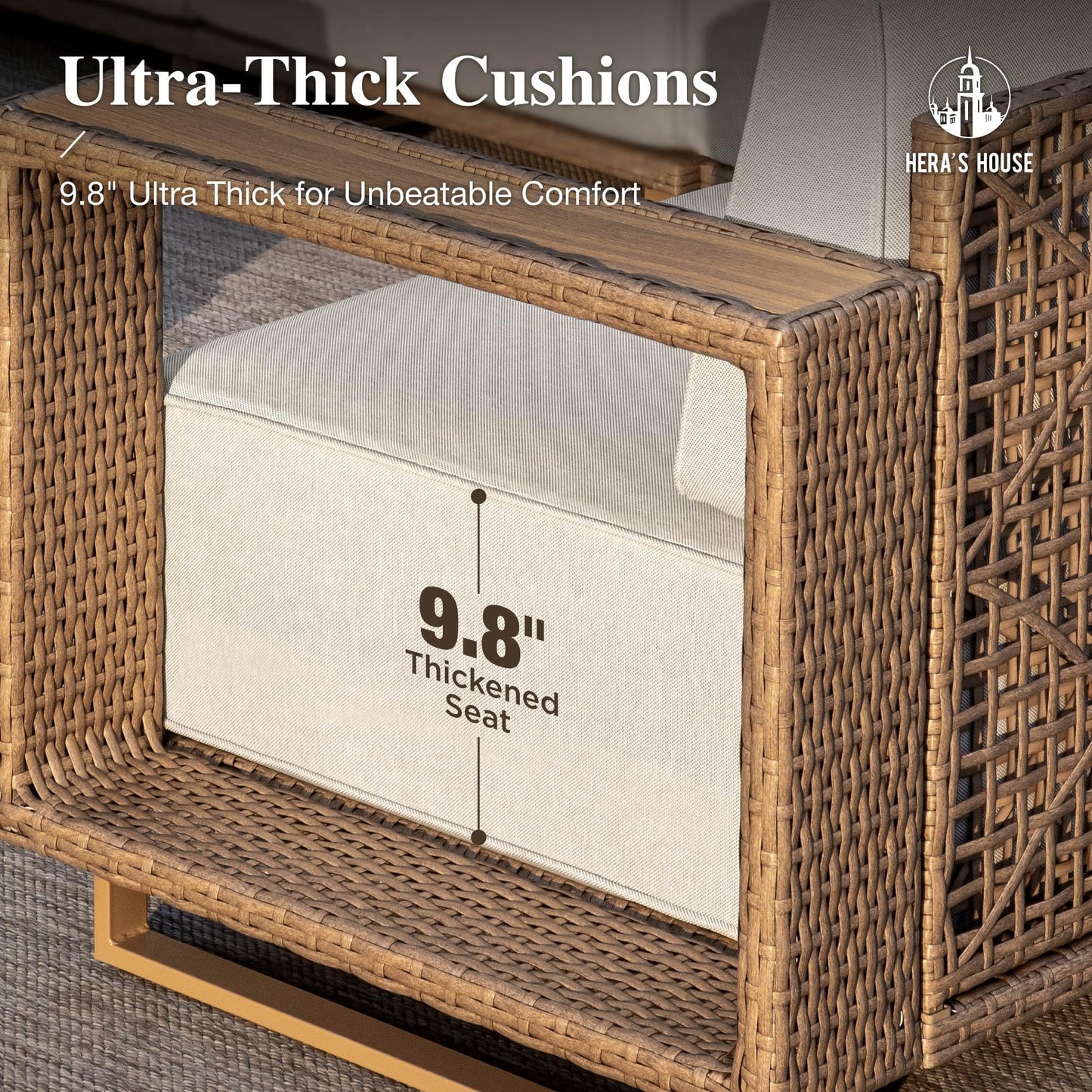 HERA'S HOUSE 8 Pieces Patio Furniture Set,Outdoor Sectional Rattan Wicker Sofas,2 Swivel Armchairs with Ottomans, All Weather Couch Set, 10" Ultra Thick Cushion for Garden and Lawn