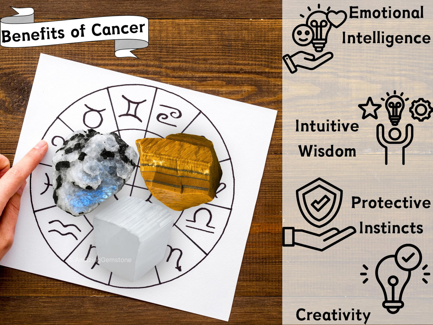Amazing Gemstone Cancer Zodiac Healing Crystal Set, Pack of 3 Crystals Raw Stones Astrology Gifts for Women