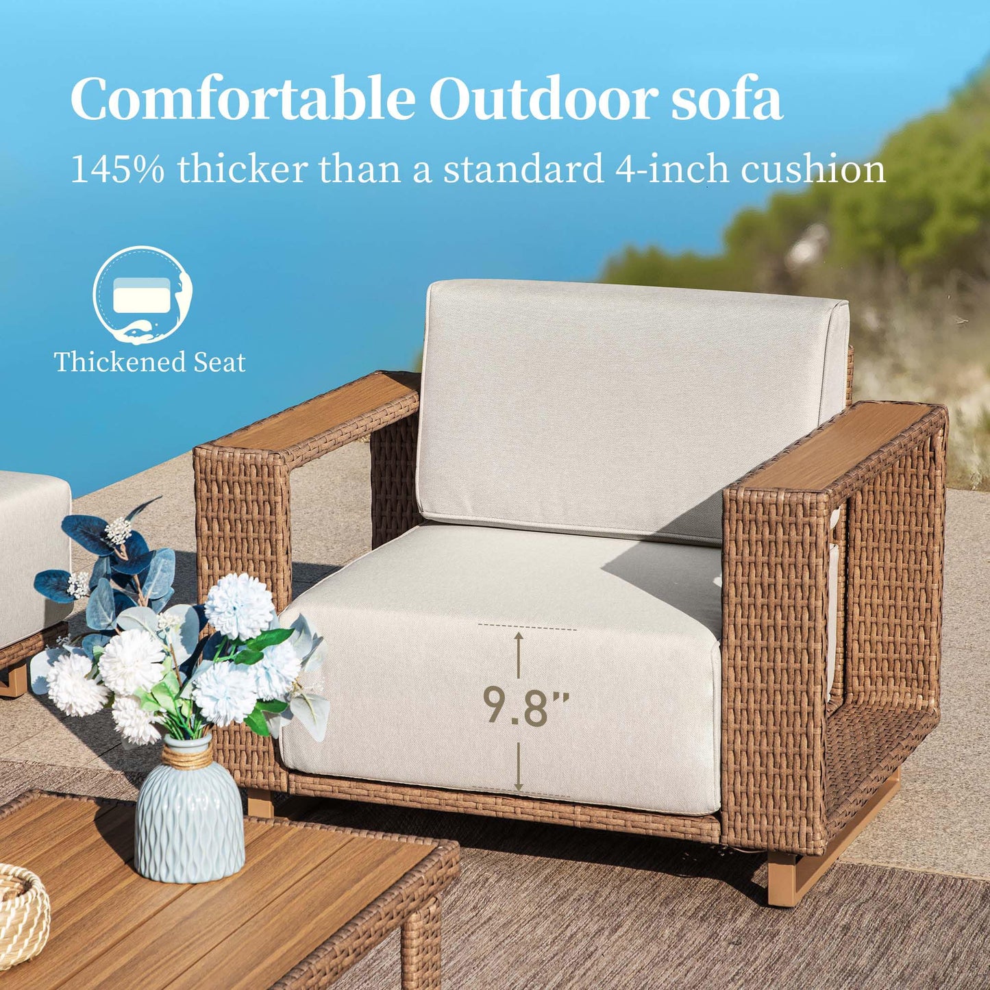 SUNSHINE VALLEY Sectional Outdoor Patio Furniture,U Shaped Rattan Wicker Sectional Sofa with 10''Ultra-Thick Cushions,All Weather Patio Conversation Set for Lawn Garden Backyard,Beige
